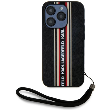 iPhone 15 Pro Karl Lagerfeld Saffiano Athleisure Stripes Cord dėklas - raudonas