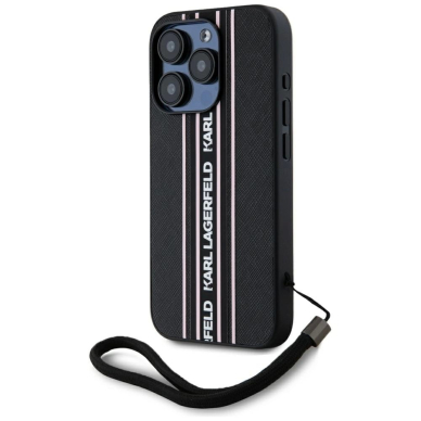 iPhone 15 Pro Max Karl Lagerfeld Saffiano Athleisure Stripes Cord dėklas - rožinis 1