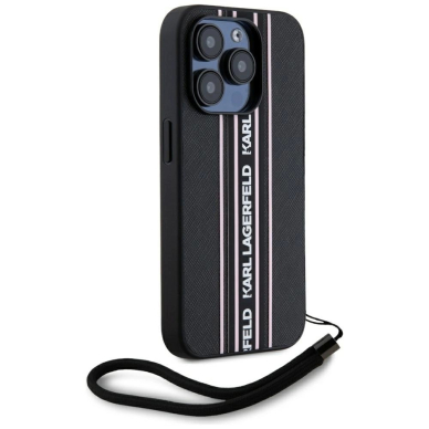 iPhone 15 Pro Max Karl Lagerfeld Saffiano Athleisure Stripes Cord dėklas - rožinis 2