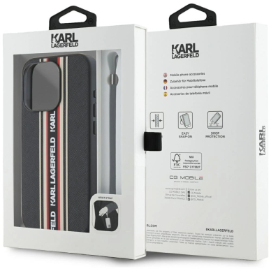 iPhone 15 Pro Max Karl Lagerfeld Saffiano Athleisure Stripes Cord dėklas - raudonas 6