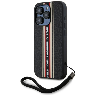 iPhone 15 Pro Max Karl Lagerfeld Saffiano Athleisure Stripes Cord dėklas - raudonas