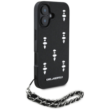 iPhone 16 – Karl Lagerfeld Saffiano Crystals su grandinėle dėklas - Juodas 2