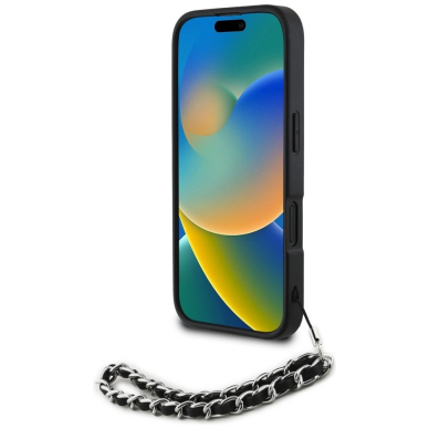 iPhone 16 – Karl Lagerfeld Saffiano Crystals su grandinėle dėklas - Juodas 3