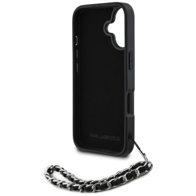 iPhone 16 – Karl Lagerfeld Saffiano Crystals su grandinėle dėklas - Juodas 5
