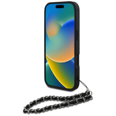iPhone 16 Pro Max – Karl Lagerfeld Saffiano Crystals su grandinėle dėklas - Juodas 3