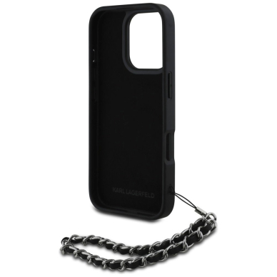 iPhone 16 Pro Max – Karl Lagerfeld Saffiano Crystals su grandinėle dėklas - Juodas 5