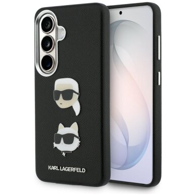 Samsung Galaxy S26 Karl Lagerfeld Saffiano Double Heads Metal dėklas – juodas Samsung Galaxy S26 Karl Lagerfeld Saffiano Double Heads Metal dėklas – juodas