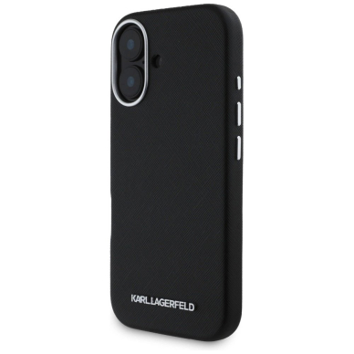 Karl Lagerfeld Saffiano Full Wrapped Elongated Metal Logo MagSafe Dėklas skirtas iPhone 16 - Juodas 1
