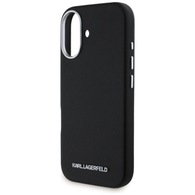Karl Lagerfeld Saffiano Full Wrapped Elongated Metal Logo MagSafe Dėklas skirtas iPhone 16 - Juodas 5