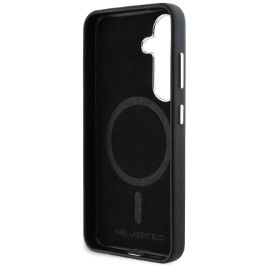 Karl Lagerfeld Saffiano Full Wrapped Elongated Metal Logo MagSafe Dėklas skirtas Samsung Galaxy S25+ - Juodas 6