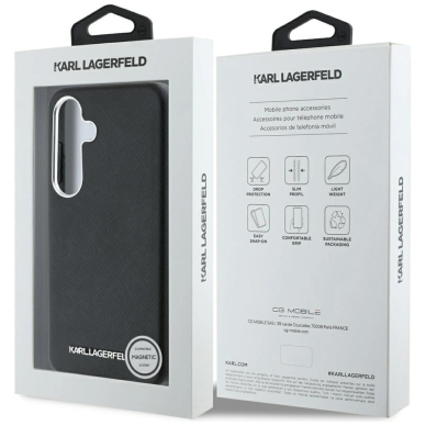 Karl Lagerfeld Saffiano Full Wrapped Elongated Metal Logo MagSafe Dėklas skirtas Samsung Galaxy S25+ - Juodas 7