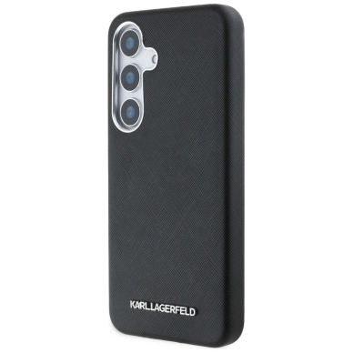 Karl Lagerfeld Saffiano Full Wrapped Elongated Metal Logo MagSafe Dėklas skirtas Samsung Galaxy S25+ - Juodas 1
