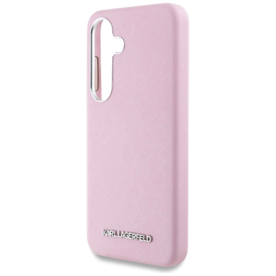 Karl Lagerfeld Saffiano Full Wrapped Elongated Metal Logo MagSafe Dėklas skirtas Samsung Galaxy S25 - Rožinis 5