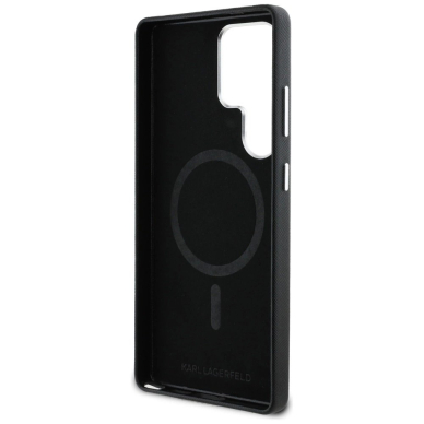 Karl Lagerfeld Saffiano Full Wrapped Elongated Metal Logo MagSafe Dėklas skirtas Samsung Galaxy S25 Ultra - Juodas 6