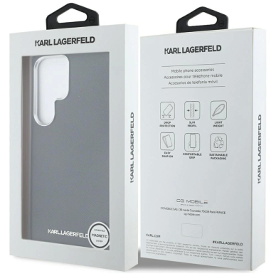 Karl Lagerfeld Saffiano Full Wrapped Elongated Metal Logo MagSafe Dėklas skirtas Samsung Galaxy S25 Ultra - Juodas 7