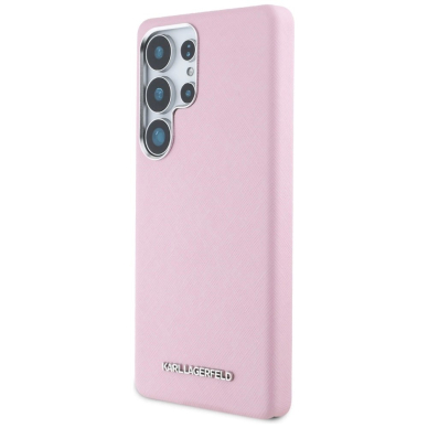 Karl Lagerfeld Saffiano Full Wrapped Elongated Metal Logo MagSafe Dėklas skirtas Samsung Galaxy S25 Ultra - Rožinis 1