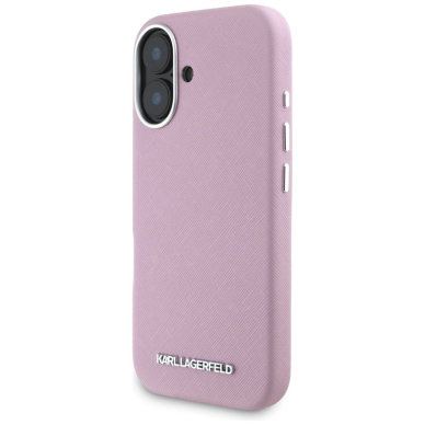 Karl Lagerfeld Saffiano Full Wrapped Elongated Metal Logo MagSafe iPhone 16 Dėklas - Rožinis 1