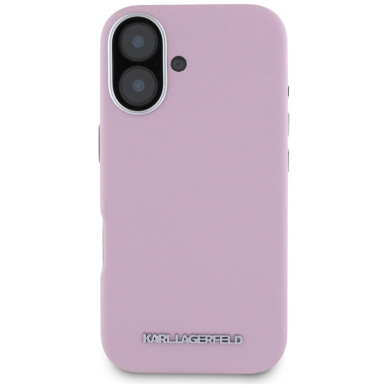 Karl Lagerfeld Saffiano Full Wrapped Elongated Metal Logo MagSafe iPhone 16 Dėklas - Rožinis 2