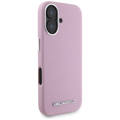 Karl Lagerfeld Saffiano Full Wrapped Elongated Metal Logo MagSafe iPhone 16 Dėklas - Rožinis 3