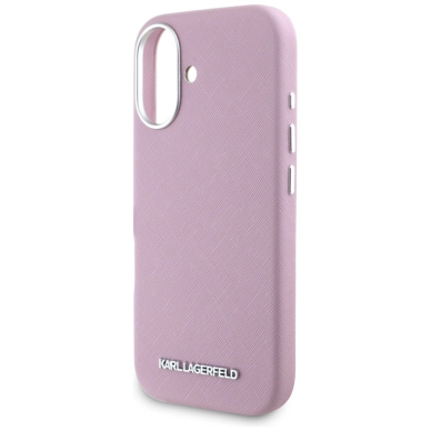 Karl Lagerfeld Saffiano Full Wrapped Elongated Metal Logo MagSafe iPhone 16 Dėklas - Rožinis 5