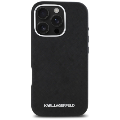 Karl Lagerfeld Saffiano Full Wrapped Elongated Metal Logo MagSafe iPhone 16 Pro Dėklas - Juodas 2