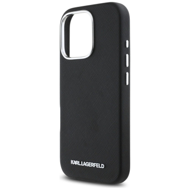 Karl Lagerfeld Saffiano Full Wrapped Elongated Metal Logo MagSafe iPhone 16 Pro Dėklas - Juodas 5