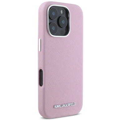 Karl Lagerfeld Saffiano Full Wrapped Elongated Metal Logo MagSafe iPhone 16 Pro Max Dėklas - Rožinis 3