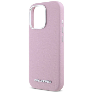 Karl Lagerfeld Saffiano Full Wrapped Elongated Metal Logo MagSafe iPhone 16 Pro Max Dėklas - Rožinis 5