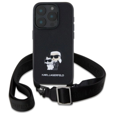 Dėklas Karl Lagerfeld Saffiano KarlChoupette Metal Pin CBDY Strap iPhone 16 Pro - Juodas 1 Dėklas Karl Lagerfeld Saffiano KarlChoupette Metal Pin CBDY Strap iPhone 16 Pro - Juodas 1