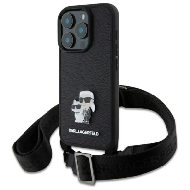 Dėklas Karl Lagerfeld Saffiano KarlChoupette Metal Pin CBDY Strap iPhone 16 Pro - Juodas Dėklas Karl Lagerfeld Saffiano KarlChoupette Metal Pin CBDY Strap iPhone 16 Pro - Juodas