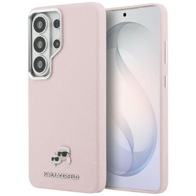 Samsung Galaxy S26 Ultra Karl Lagerfeld Saffiano KC Metal Logo MagSafe dėklas – rožinis
