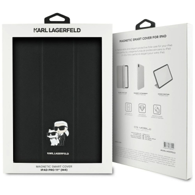 Karl Lagerfeld Saffiano Magnetinis Karl & Choupette iPad Pro 11&quot; 2024 Book Cover Dėklas - Juodas 7