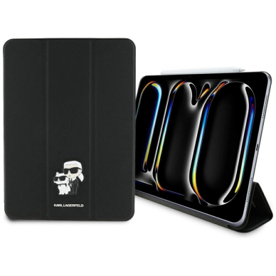 Karl Lagerfeld Saffiano Magnetinis Karl & Choupette iPad Pro 11&quot; 2024 Book Cover Dėklas - Juodas