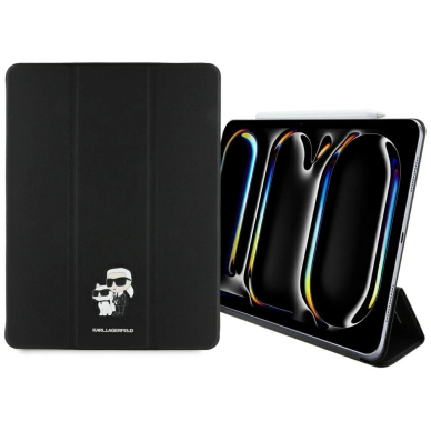 Karl Lagerfeld Saffiano Magnetinis Karl & Choupette iPad Pro 13&quot; 2024 Book Cover Dėklas - Juodas