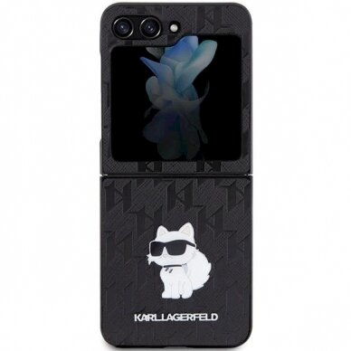 Dėklas Karl Lagerfeld Saffiano Monogram Choupette Pin case for Samsung Galaxy Z Flip 5 - Juodas 1 Dėklas Karl Lagerfeld Saffiano Monogram Choupette Pin case for Samsung Galaxy Z Flip 5 - Juodas 1