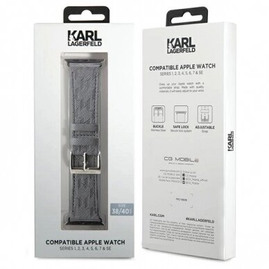 Karl Lagerfeld Saffiano Monogram Apyrankė Apple Watch 38/40/41mm - silver 2 Karl Lagerfeld Saffiano Monogram Apyrankė Apple Watch 38/40/41mm - silver 2