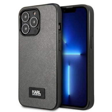 Karl Lagerfeld Saffiano Plaque Dėklas skirtas iPhone 13 Pro / 13 6.1&quot; - Sidabrinis