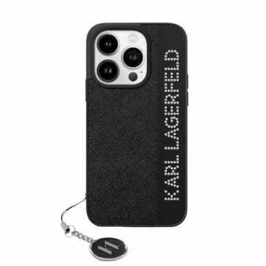 Karl Lagerfeld Saffiano Rhinestones Charm dėklas iPhone 15 Pro Max - Juodas Karl Lagerfeld Saffiano Rhinestones Charm dėklas iPhone 15 Pro Max - Juodas