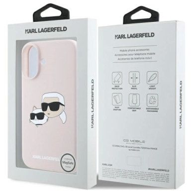 Karl Lagerfeld Silikoninis Dėklas Heads Print MagSafe skirtas iPhone 16 - Rožinis 7
