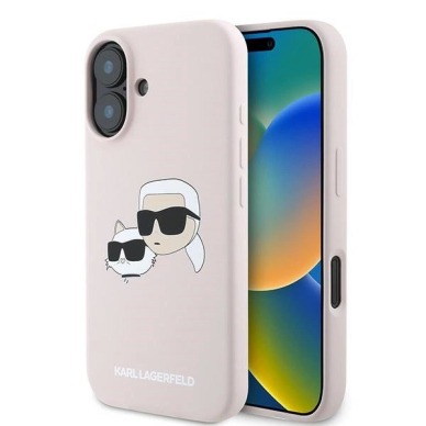 Karl Lagerfeld Silikoninis Dėklas Heads Print MagSafe skirtas iPhone 16 Plus - Rožinis