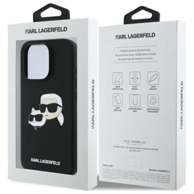 Karl Lagerfeld Silikoninis Dėklas Heads Print MagSafe skirtas iPhone 16 Pro - Juodas 7