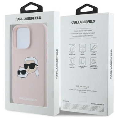 Karl Lagerfeld Silikoninis Dėklas Heads Print MagSafe skirtas iPhone 16 Pro Max - Rožinis 7