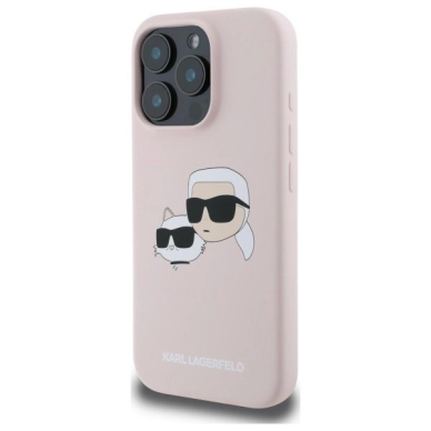 Karl Lagerfeld Silikoninis Dėklas Heads Print MagSafe skirtas iPhone 16 Pro - Rožinis 1