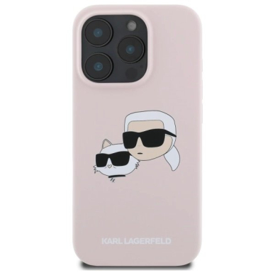 Karl Lagerfeld Silikoninis Dėklas Heads Print MagSafe skirtas iPhone 16 Pro - Rožinis 2