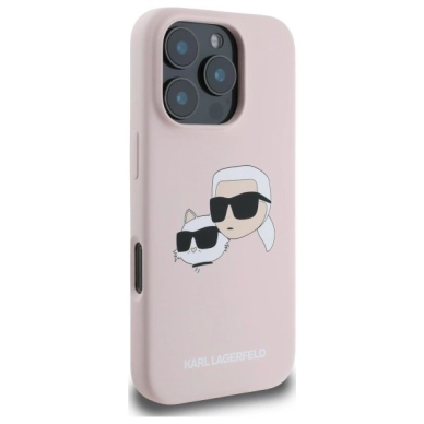 Karl Lagerfeld Silikoninis Dėklas Heads Print MagSafe skirtas iPhone 16 Pro - Rožinis 3