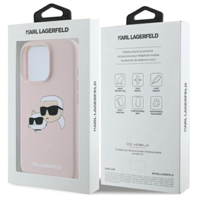 Karl Lagerfeld Silikoninis Dėklas Heads Print MagSafe skirtas iPhone 16 Pro - Rožinis 7