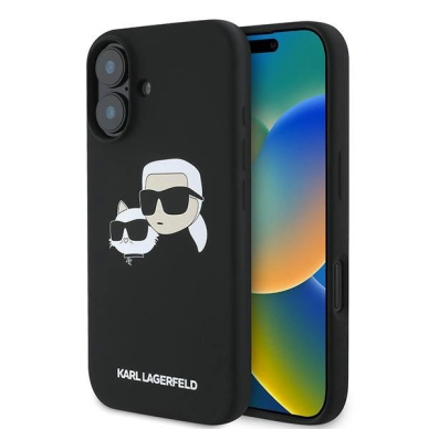 Karl Lagerfeld Silikoninis Dėklas Nauble Heads Print MagSafe skirtas iPhone 16 Plus - Juodas