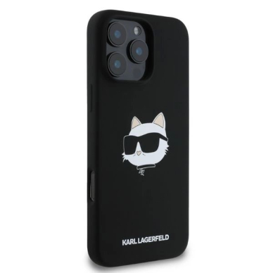 iPhone 16 Pro Max Karl Lagerfeld Silicone Choupette Head Print MagSafe dėklas - juodas 1