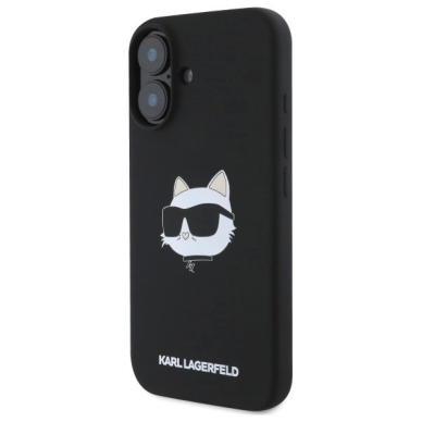 iPhone 16 Karl Lagerfeld Silicone Choupette Head Print MagSafe dėklas - juodas 1