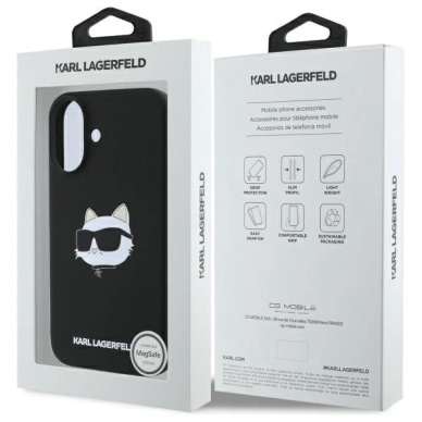 iPhone 16 Karl Lagerfeld Silicone Choupette Head Print MagSafe dėklas - juodas 7